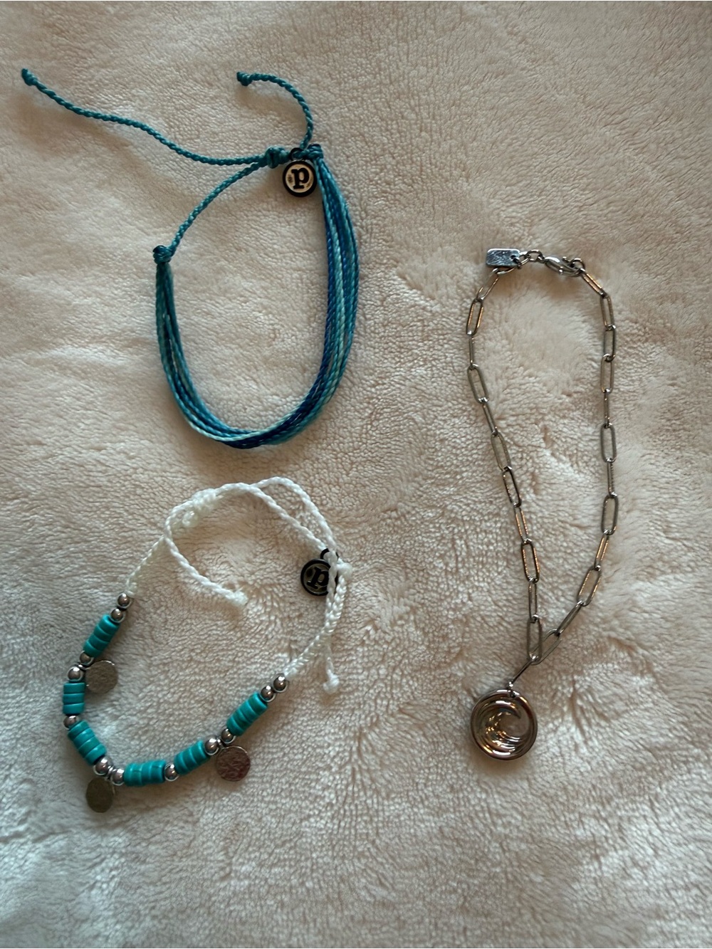 Pura Vida Turquoise Beaded Bracelet and Silver Chain Necklace Set 3